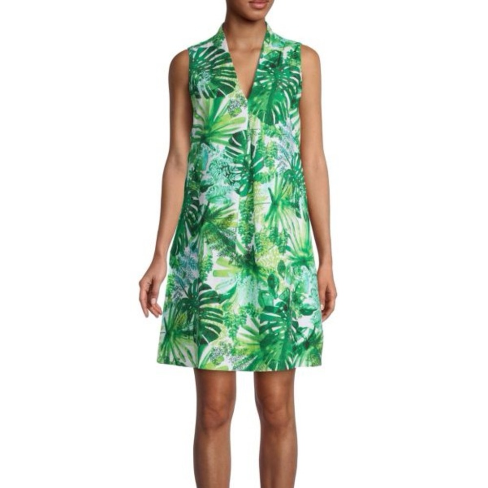 Tommy Bahama Fronderlust Leaf-Print Linen-Blend Dress
